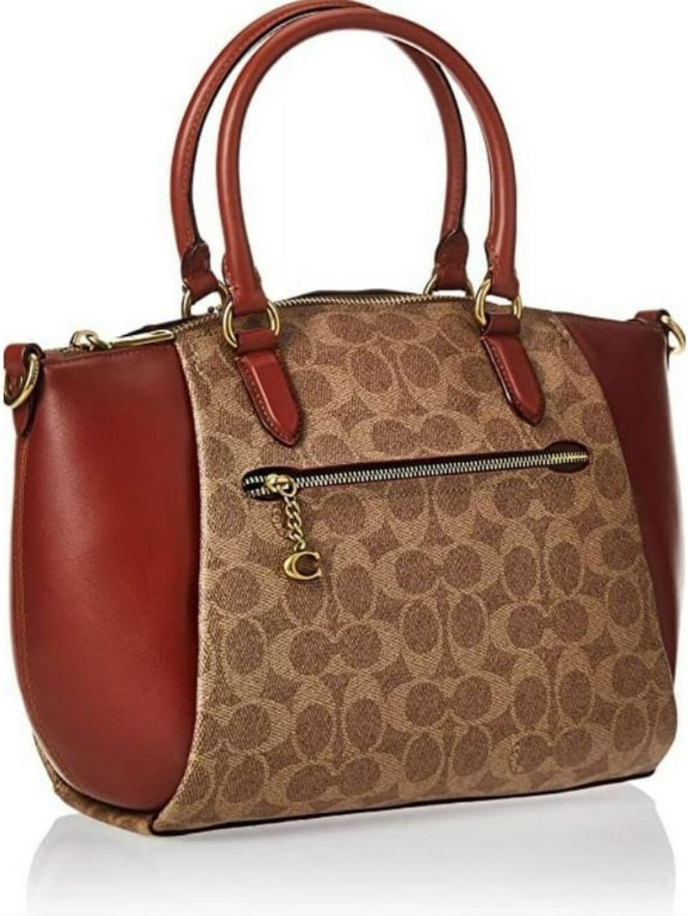 Coach Elise Logo Canvas Satchel with Chestnut Leather Trim